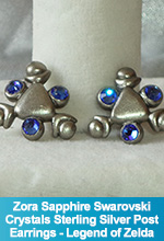 Zora Sapphire Spiritual Stone Earrings with Swarovski Crystals and Sterling Silver post Legend of Zelda Ocarina of Time Handmade Custom OOAK One of a Kind TorresDesigns Torres Designs
