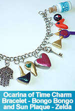 Ocarina of Time Charm Bracelet Lon Lon Ranch Milk Bottle Large Bongo Bongo Sun Plaque Legend of Zelda Handmade Hand Sculpted Custom made One of a Kind OOAK TorresDesigns Torres Designs