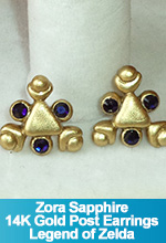 Zora Sapphire Swarovski Crystals and 14K Gold Post Earrings Spiritual Stone Legend of Zelda Ocarina of Time Handmade Custom OOAK One of a Kind TorresDesigns Torres Designs