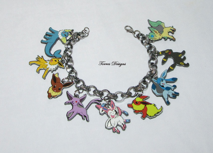 Custom made Pokemon Eevee Evolution Eeveelution Large Charms Bracelet