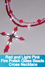 Red and Light Pink Fire Polish Beads Cross Necklace