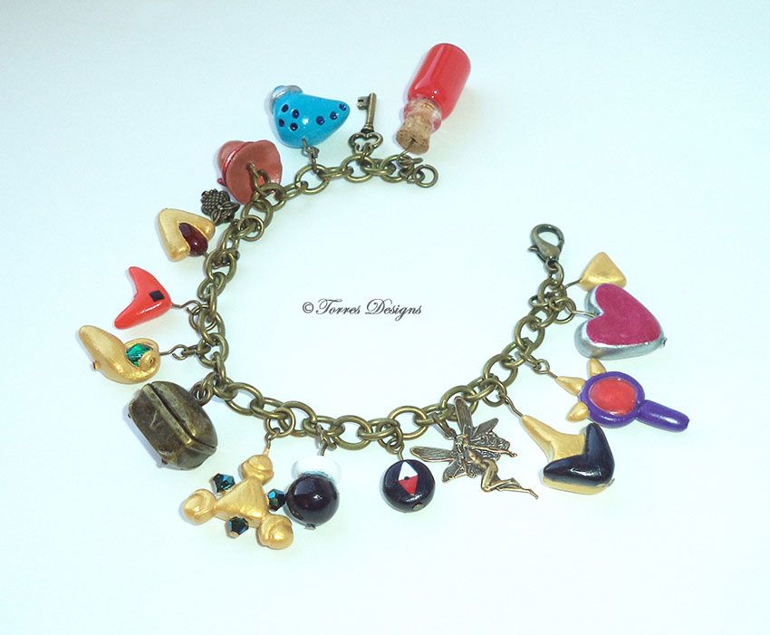 Ocarina of Time Charm Bracelet in Antique Gold tone Legend of Zelda