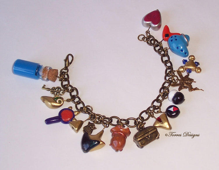 Ocarina of Time Charm Bracelet in Antique Gold tone Legend of Zelda