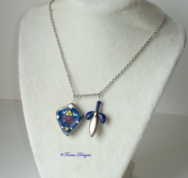 Master Sword and Hyrule Hylian Shield Large Charms Necklace – Legend of Zelda OoT